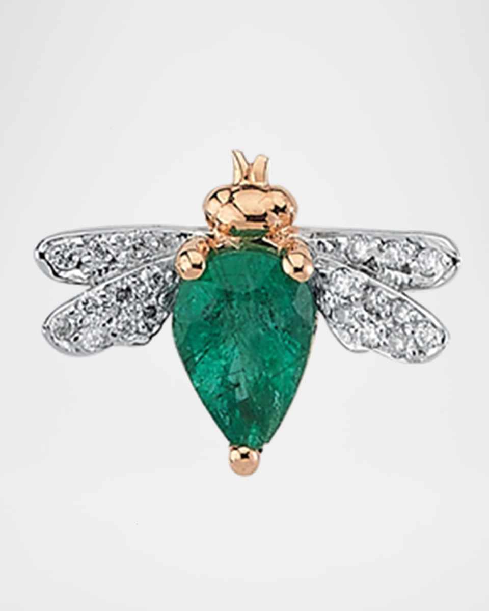 14k Rose Gold Emerald and Diamond Honey Bee Stud Earring, Single